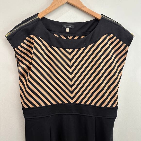 Spense Black Brown Chevron Boat Neck Sheath Work Career Dress 10 M Medium - Picture 3 of 8